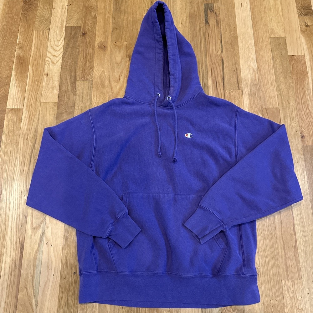 Champion Reverse Weave Pullover Hoodie Purple Logo Size Large